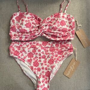 Floral Pink Women's Swim Top and Bottom Size Small